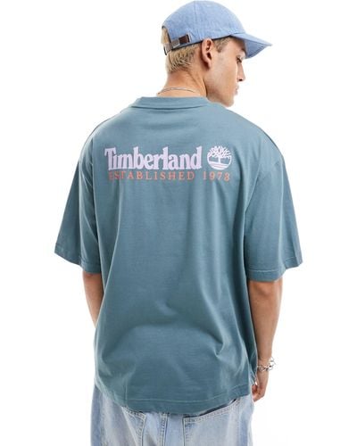 Timberland Large Script Logo Back Print Oversized T-shirt - Blue