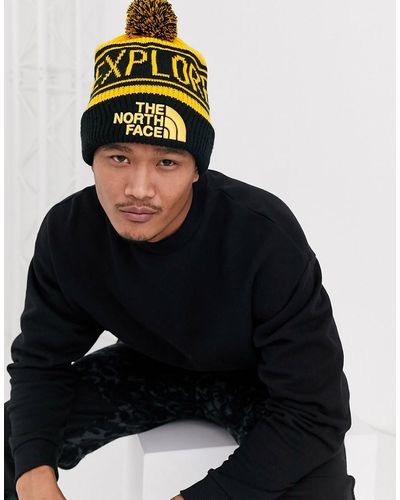 The North Face S Retro Tnf Pom Beanie Yellow/black One Size