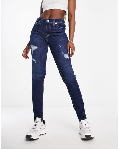 True Religion Halle Mid Rise Distressed Skinny Jeans - Blue