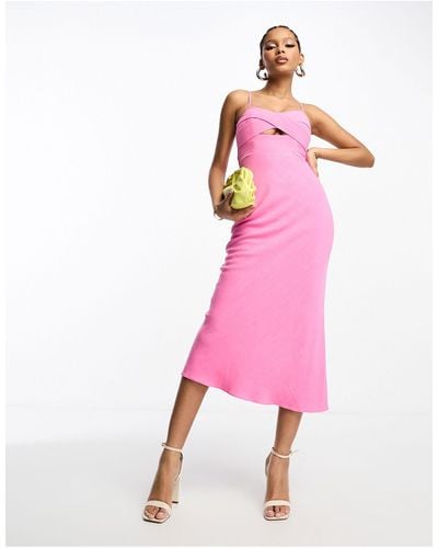 ASOS Washed Cross Bust Midi Dress With Tie Waist Detail - Pink