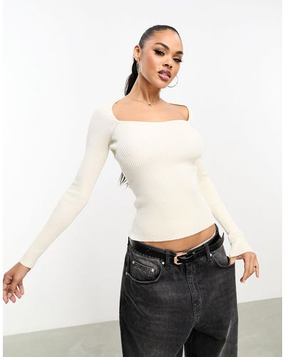 In The Style X Georgia Louise Sweetheart Neckline Ribbed Knit Jumper - White