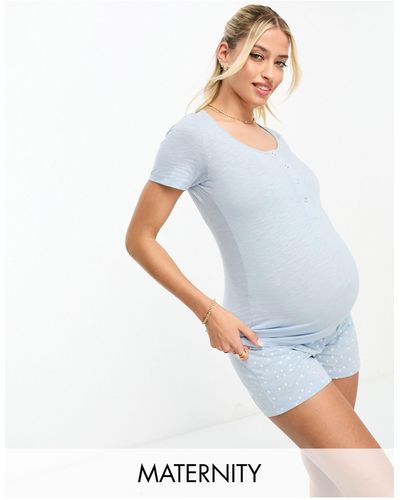 Mama.licious Maternity Shorts And T-shirt Pajama Set - White