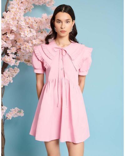 Sister Jane Pleat Mini Dress With Collar - Pink