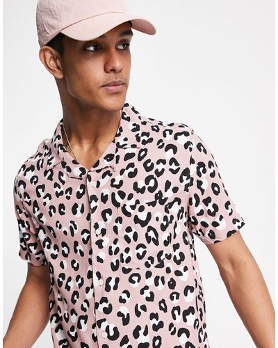 TOPMAN Animal Print Shirt - Pink