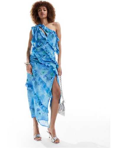 Annorlunda Ruffle Asymmetric Midaxi Dress - Blue
