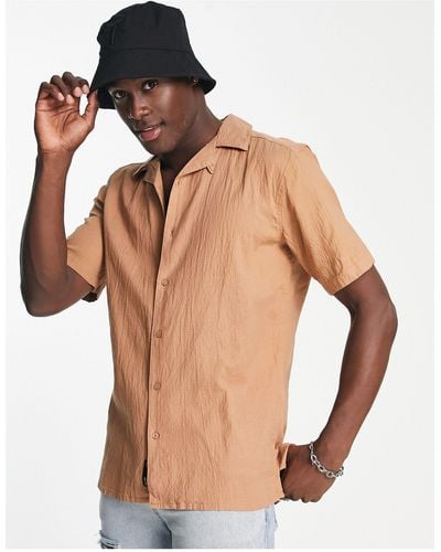 Only & Sons Revere Seersucker Shirt - Brown