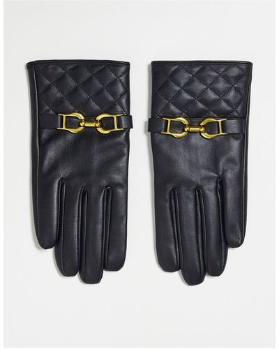 ASOS Leather Gloves With Gold Hardware - Black