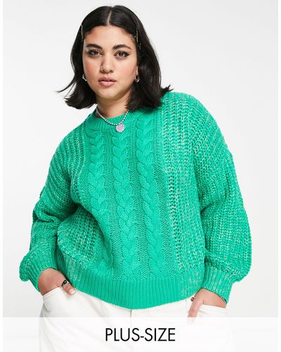 Noisy May Cable Knit Sweater - Green