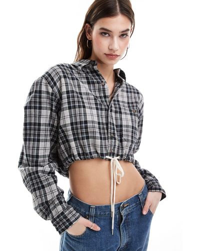 Reclaimed (vintage) Revived X Glass Onion Crop Shirt With Adjustable Tie Waist-blue