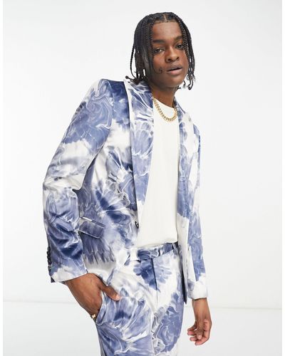 Twisted Tailor Judd - giacca da abito bianca e inchiostro con stampa a fiori - Blu