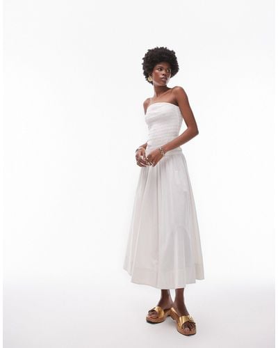 TOPSHOP Shirring Bandeau Midi Dress - White