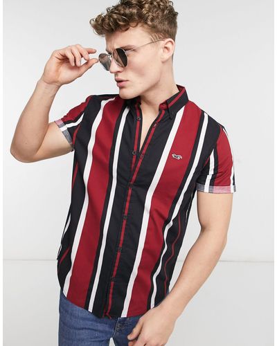 Hollister Short Sleeve Slim Fit Stripe Shirt - Red
