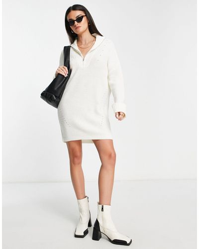 M Lounge Half Zip Funnel Neck Sweater Dress - White
