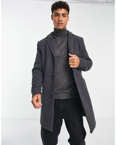 Only & Sons Wool Mix Overcoat - Blue