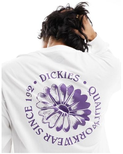 Dickies Garden - t-shirt a maniche lunghe bianca tinta unita con stampa sul retro - Bianco