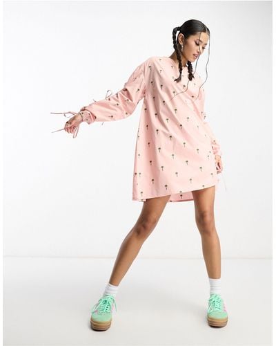Native Youth Embroidered Cotton Poplin Mini Dress - Pink