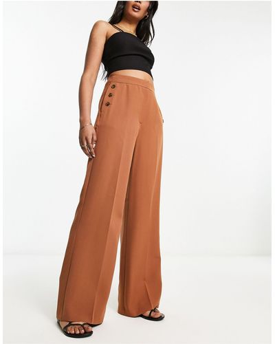 Miss Selfridge Button Detail Wide Leg Trousers - Brown