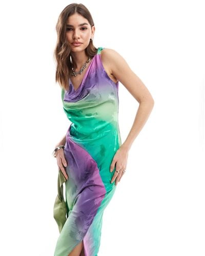 Closet Bias Cut Satin Maxi Dress - Multicolour