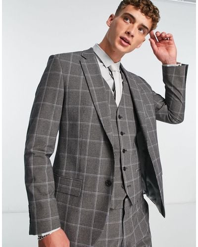 River Island Slim Rafa Check Suit Jacket - Grey