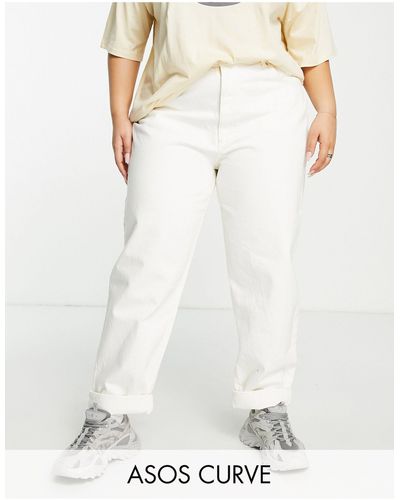 ASOS Asos Design Curve Cotton Blend Mid Rise 'slouchy' Mom Jean - White