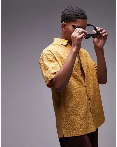 TOPMAN Short Sleeve Regular Plain Textured Shirt - Yellow