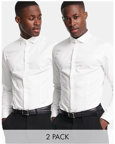 Jack & Jones Premium - Set Van 2 Nette Overhemden Met Opengewerkte Kraag - Wit