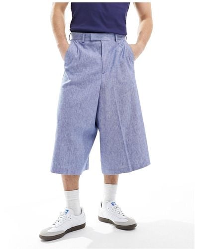 ASOS Smart Linen Blend Culotte Trousers - Blue