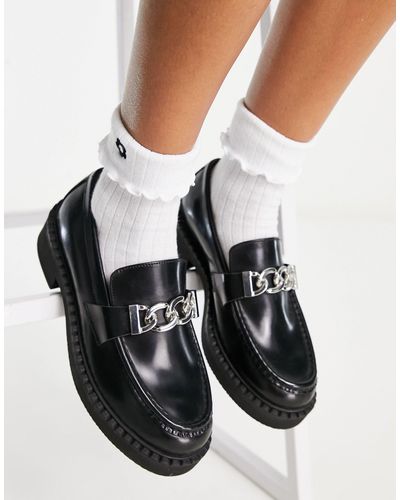 ASOS Miso Leather Chunky Chain Loafers - Black