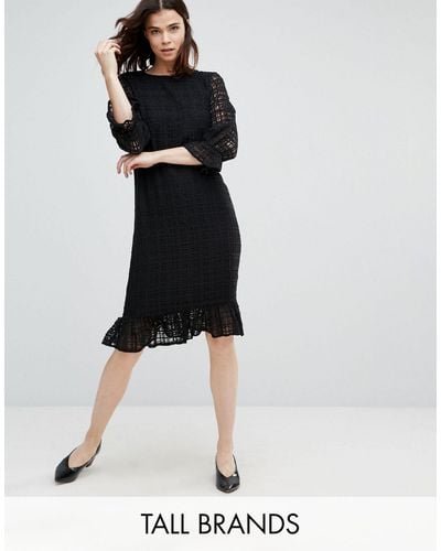 Y.A.S Lace Grid Dress With Peplum Hem - Black