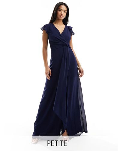 TFNC London Bridesmaid Flutter Sleeve Ruffle Detail Maxi Dress - Blue