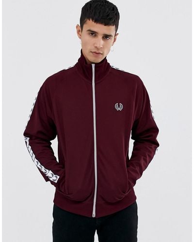 Fred Perry Sports Authentic Taped Track Jacket In Burgundy - Red