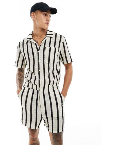 ASOS Stripe Textured Boilersuit - White