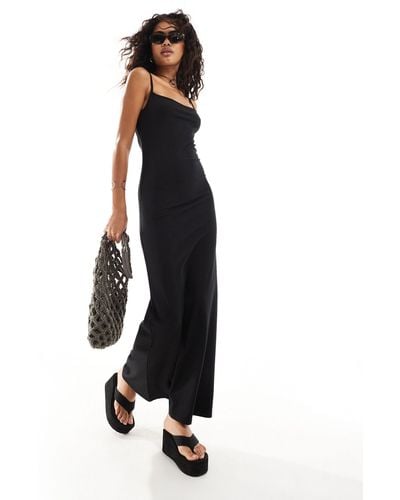 Weekday Super Soft Jersey Square Neck Maxi Dress With Back Strap Detail - Black