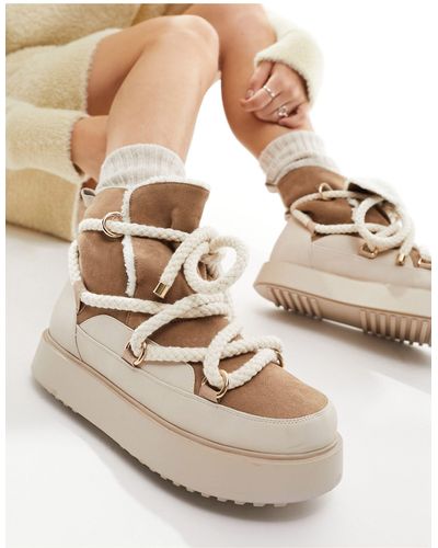 ASOS Alpine Shearling Lace Up Snow Boots - Natural