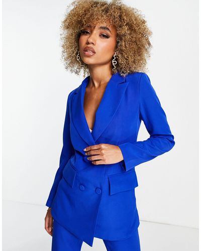 4th & Reckless 4th + Reckless Double Breasted Suit Blazer - Blue