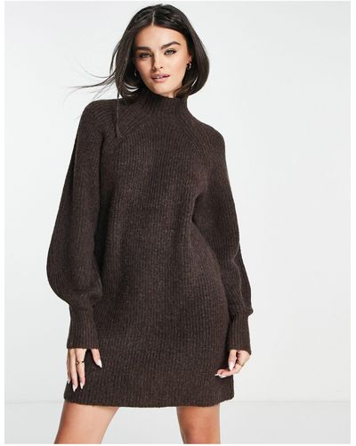 NA-KD Oversized Knitted Polo Mini Dress - Brown