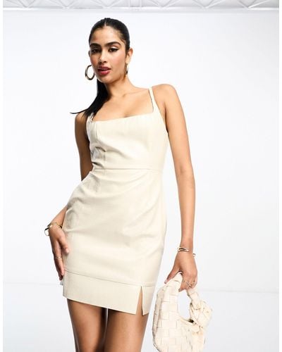 ASOS Croc Leather Look Mini Slip Dress - White