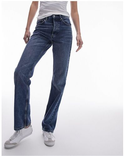 TOPSHOP High Rise Straight Kort Jeans - Blue