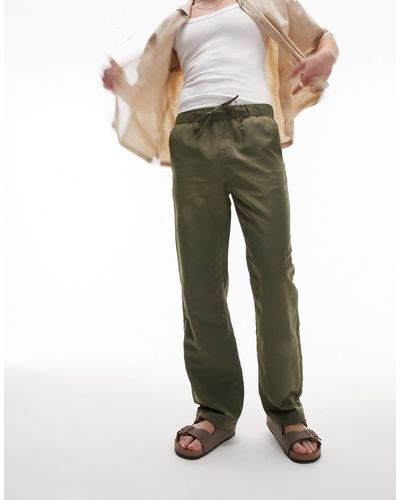 TOPMAN Relaxed Nylon Trousers With Elasticated Waist - Green