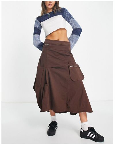 Minga London Maxi Cotton Tech Cargo Skirt - Brown