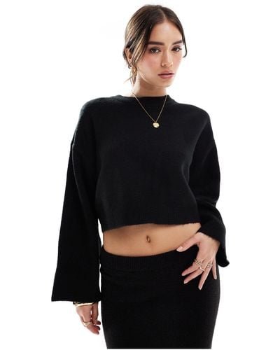 ASOS Crew Neck Boxy Jumper With Wide Cuff - Black