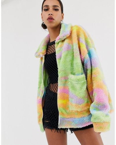 Jaded London Tie Dye Fleece Festival Jacket - Multicolor