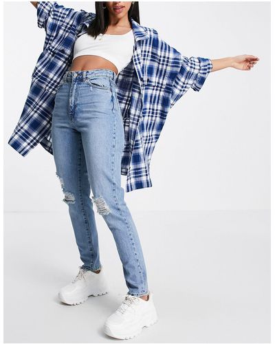 Dr. Denim Nora High Rise Mom Jeans With Ripped Knees - Blue