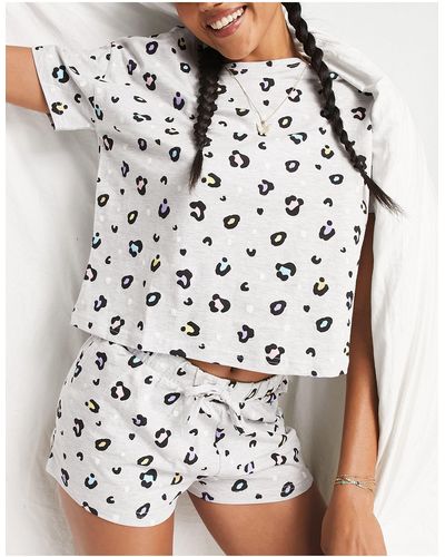 New Look Animal Print Short Pajama Set - Gray