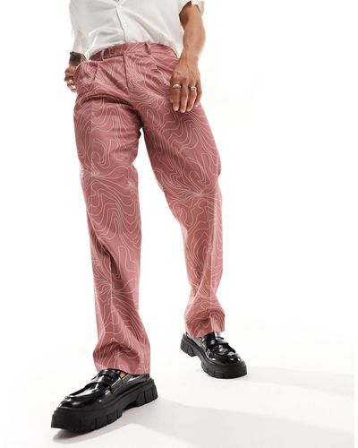 Viggo Contour Print Suit Trouser - Red