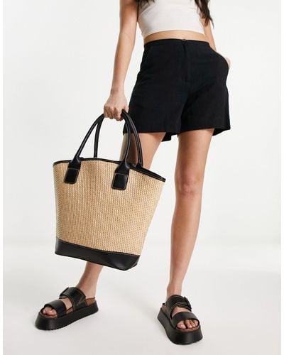 French Connection Woven Straw Beach Bag - Black