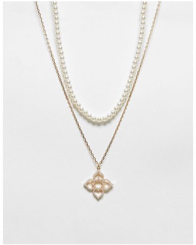 ALDO 2 Pack Of Necklaces With Faux Pearl And Icon Pendant - White