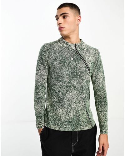 Collusion Knitted Jumper With Asymmetric Zip - Green