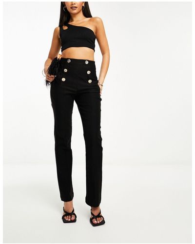 Y.A.S Stretch High Waisted Trousers With Button Detail - Black