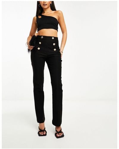 Y.A.S Stretch High Waisted Pants With Button Detail - Black